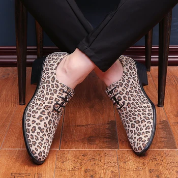 Misalwa de Lujo de la Marca italiana de los Hombres Leopardo de Cuero de Gamuza con cordones Marrón Zapatos Formales Para los Hombres de color Caqui Vestido de Novia Social Masculino