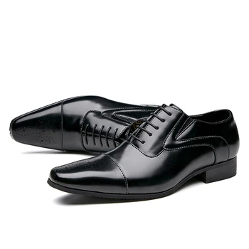 Misalwa Triple Articulación hechos a mano de los Hombres de Cuero Genuino Zapatos Formales Cap Toe Oxford italiano Tallada Zapatos de Vestir para Hombres de Negocios