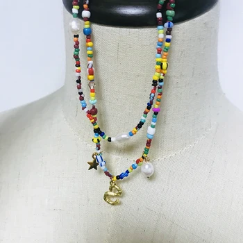 Moda de colores con cuentas de collar de color nuevo estilo étnico cuello de accesorios de la perla natural de decoración hechos a mano gargantilla de colliers femme