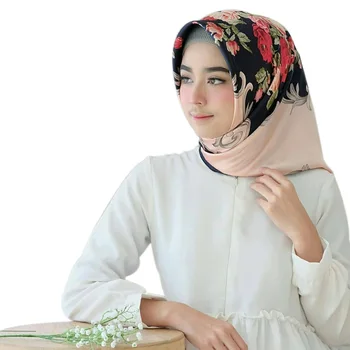 Moda De Mujeres Musulmanas En La Plaza De La Seda De La Bufanda De 90*90 Mancha Pañuelos En La Cabeza Hiyab Femme Musulman De La Impresión Floral Bandana Chal Damas Turbantes