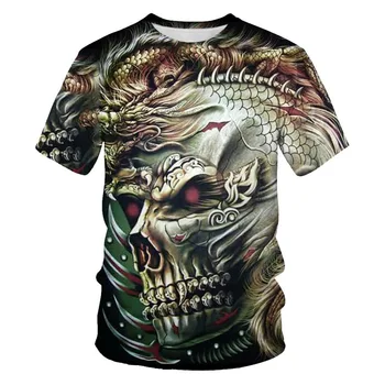 Moda de verano de cuello redondo camiseta de deportes de terror cráneo de impresión de manga corta t-shirt para hombres casual T-shirt ropa de hombre