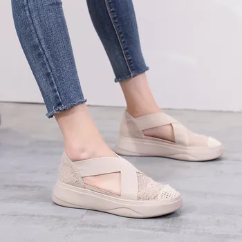 Moda Sandalias de las Mujeres de Malla de Encaje Retro Pisos Mocasines, Zapatos de Verano Mujer, Sandalias de Plataforma Casual Slip-on Sandalias Mujer 2020
