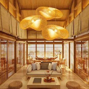 Moderna de Bambú Arte lámpara Colgante Restaurante Hotel de Ratán Colgante de la Lámpara para el Salón de Interiores Decoración de la Lámpara Colgante Accesorios de Cocina