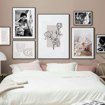 Moderna Rosa Floral Croquis de Plantas de Pintura en tela, Arte de Pared con Fotos de Dormitorio, Sala de estar Interior de una Casa de Decoración Sin Marco