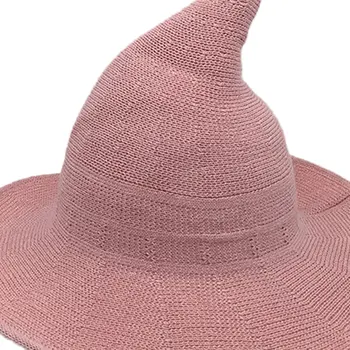 Moderno Halloween de Lana Sombrero de Bruja para Mujer Plegable de Ala Ancha Sol Bola Sombrero de la Gorra de Algodón Transpirable Sun Bonnet