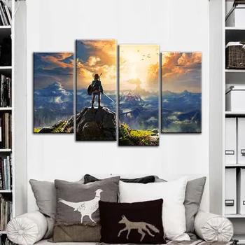 Moderno HD Fotografías Impresas Marco de Lienzo de Pintura Cartel 4 Panel de La Leyenda De Zelda, Juego de Arte de la Pared Decoración del Hogar Para la Sala de estar