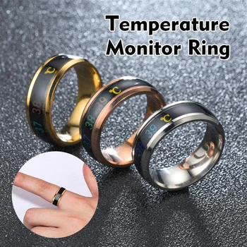 Monitor de temperatura RingTitanium de Acero del estado de Ánimo de la Emoción de Sentirse Inteligente, Sensible a la Temperatura, Anillos para las Mujeres de los Hombres Impermeables Je