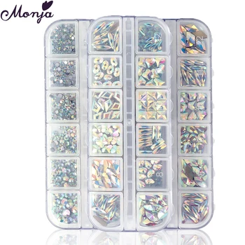 Monja 12 Rejillas/Caja 3D Encanto de colores de Uñas de Arte de AB Plana Piedras de varios tamaños Mixtos Forma de Cristal de la Joyería de BRICOLAJE, Decoración Manicura