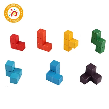 Montessori Bebé de Juguete de la Novedad Juguetes Tetris Cubo Mágico Multi-color 3D de Madera, Cubos de Soma Educativos Mente de Juego Para los Niños