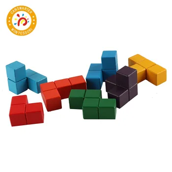 Montessori Bebé de Juguete de la Novedad Juguetes Tetris Cubo Mágico Multi-color 3D de Madera, Cubos de Soma Educativos Mente de Juego Para los Niños