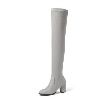 MoonMeek tamaño 33-43 de la moda más de la rodilla botas de las mujeres que acuden muslo botas altas elegante baile de damas gruesa tacón alto botas negro