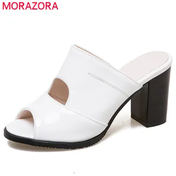 MORAZORA 2020, más el tamaño de 47 mujeres de la pu sandalias de verano de los zapatos de dedo del pie abierto de tacón alto sandalias de mujer hueco vestido de fiesta zapatos de mujer