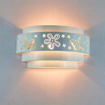 Morden lámparas de pared Minimalista de la mariposa de la flor tallada LED E27 luz de Pared,blanco estereoscópica de Hierro cubierta de espejo frontal /kits de dormitorio