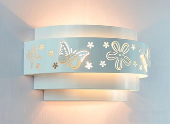 Morden lámparas de pared Minimalista de la mariposa de la flor tallada LED E27 luz de Pared,blanco estereoscópica de Hierro cubierta de espejo frontal /kits de dormitorio