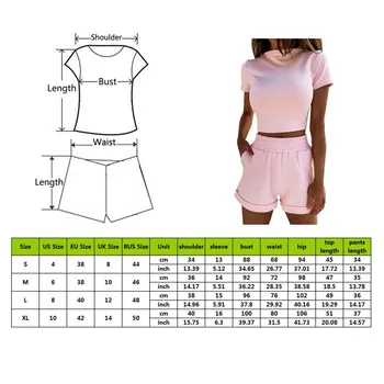 Mujer 2-Pieza Set Acogedor Deporte de Fitness Conjunto de Color Sólido Cuello Redondo de Cultivos de Corta camiseta de Manga Corta Pantalones de Cintura Alta del Conjunto