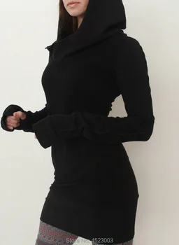 Mujer Casual Sudaderas Bodycon Mini Puente Vestido Con Capucha Tops Slim Pullover 2151