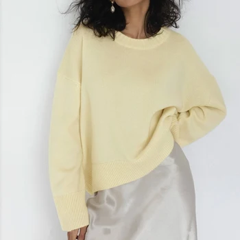 Mujer de los suéteres de invierno 2020 color Puro de la moda de punto casual cálido cuello redondo jersey ropa de manga larga superior 76640