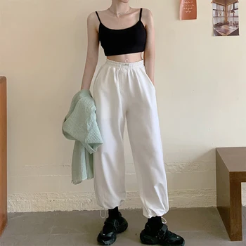 Mujer Pantalones de Ropa de Estilo coreano Flojo Jogger mujeres pantalón de Chándal Gris Cintura Alta Comodidad Básica y Sencilla de Moda Casual Pantalones