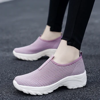Mujer Vulcanizan los Zapatos de Plataforma de Zapatillas de deporte de la Luz Respira Moda Casual Mocasines Aumento de tejidos de Punto Calcetines Zapatos de mujer Zapatos de las Cuñas