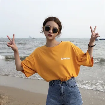 Mujeres Camiseta de Verano coreano Ropa de Estilo Ulzzang Harajuku Divertidas camisetas estampadas de Mujer Casual de Manga Corta T-shirt Top Femenino