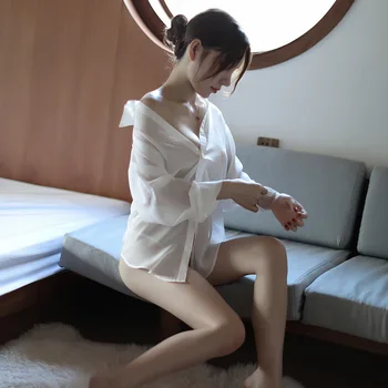 Mujeres Sexy Perspectiva De Ropa De Dormir De Gasa Lindo Camisa Blanca De Lencería Y Ropa De Dormir Tentación Ropa Interior Camisón