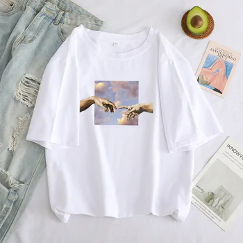 Mujeres T-shirt Ropa miguel ángel Imprimir las Mujeres T Camisetas Divertidas Estética Gráfico de la Mano de T-shirt de gran tamaño Camiseta Casual Tops Camisetas 5613