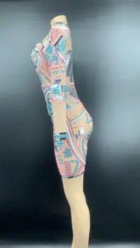 Multi-color de diamantes de Imitación de la Perla Lentejuelas Transparentes Vestido de Mangas Largas de Cumpleaños que Celebrar Traje de Danza de las Mujeres Vestido de YOUDU