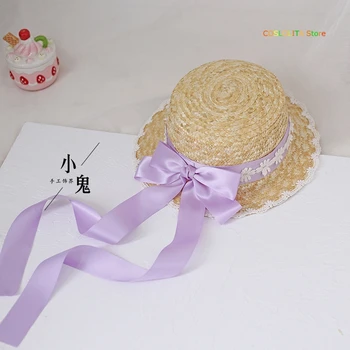 Multicolor Lolita de la Vendimia francesa Victoriana Dulce Plana Sombrero de Mujer de sombrero de Paja Bowknot Elegante Bandge Gran alero de una Gorra de Cosplay