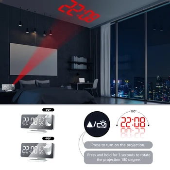 Multifunción Reloj de Alarma LED de Proyección Digital Reloj Con Alarma de Temperatura Humedad Espejo de Proyección Calendario Reloj de Radio FM
