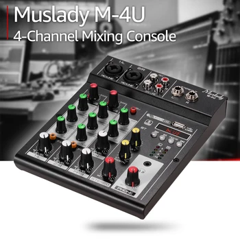 Muslady M-4U Portátil de 4 Canales BT mesa de Mezclas Digital de Audio Mezclador Incorporado en los Efectos de Reverberación EQ de 3-bandas DC 5-fuente de Alimentación de 12V