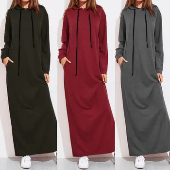 Musulmán de Chándal de Deporte de Larga Vestido de las Mujeres Eid Abaya Kaftan Islámica Ropa Hoddies Abayas Vestidos con Bolsillos Caftán Túnica Femme