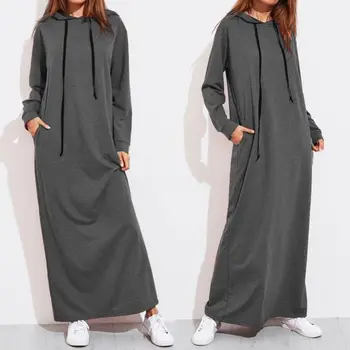 Musulmán de Chándal de Deporte de Larga Vestido de las Mujeres Eid Abaya Kaftan Islámica Ropa Hoddies Abayas Vestidos con Bolsillos Caftán Túnica Femme