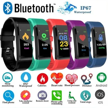 Más De 115 Pulsera Inteligente Bluetooth Deporte Relojes De Pulsera De La Salud De La Frecuencia Cardíaca Presión Arterial Fitness Podómetro Hombres A Prueba De Agua