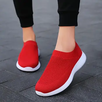 Más el Tamaño de la Luz de Peso de las Zapatillas de deporte de las Mujeres Calcetines de Formadores de Mujer Zapatillas de Deporte de Damas Zapatos de Deporte de las Mujeres de Verano Rojo Caminar-411
