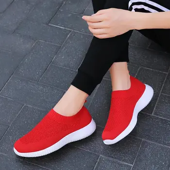 Más el Tamaño de la Luz de Peso de las Zapatillas de deporte de las Mujeres Calcetines de Formadores de Mujer Zapatillas de Deporte de Damas Zapatos de Deporte de las Mujeres de Verano Rojo Caminar-411