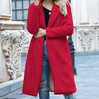 Más el tamaño de larga chaqueta de las mujeres de la capa de 2020 nueva moda de color sólido abrigo de lana prendas casual suave y cálida chaqueta de piel de las mujeres abrigo