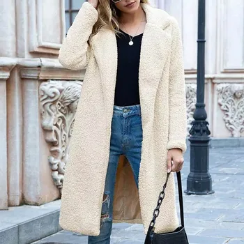 Más el tamaño de larga chaqueta de las mujeres de la capa de 2020 nueva moda de color sólido abrigo de lana prendas casual suave y cálida chaqueta de piel de las mujeres abrigo