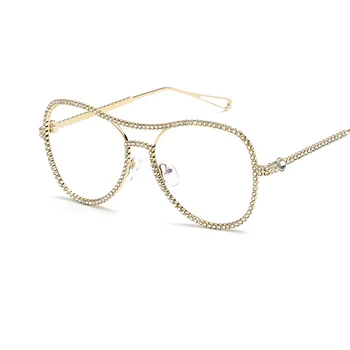 Más reciente de la luz azul gafas de Mujeres del Equipo de Marcos de Anteojos de la Moda Femenina Transparente piloto Sexy Diamante gafas de sol