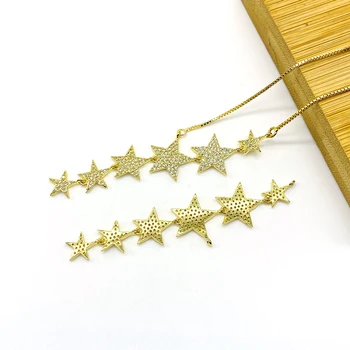 Más reciente Llegada Micro CZ Estrella de Oro Colgantes de la Caja de la Cadena de Collares Para las Mujeres de las Señoras