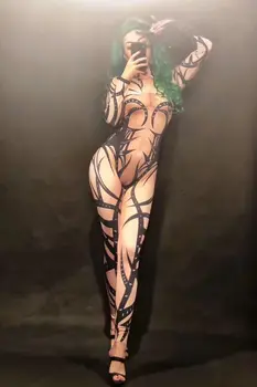 Naked Snake Tatuaje de Impresión 3D Sexy Traje de la Etapa de Desgaste de la Bailarina Cantante de club nocturno de la Fiesta Body de Rendimiento de Ropa