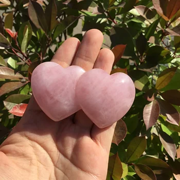 Natural de cuarzo Rosa de cristal en forma de corazón de piedra rosa de cristal doble corazones para regalo