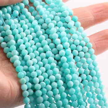 Natural de Cuentas de Piedra Pequeñas Perlas Facetadas de Amazonita de 4,5 mm de Sección Suelta Perlas para la Joyería del Collar DIY Pulsera (38cm) 360