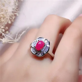 Natural de rubí anillo de las mujeres 925 de plata simple y atmosférica de joyería de estilo para los jóvenes a las necesidades diarias