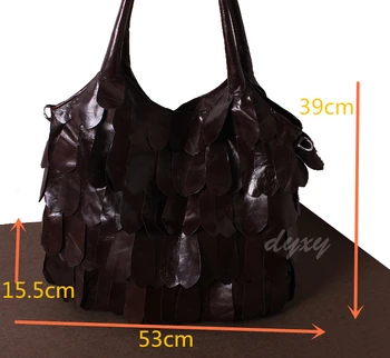 Natural grande bolso de hombro de cuero con hojas rotas de gran capacidad de las mujeres del bolso de tamaño 53*39cm 5826