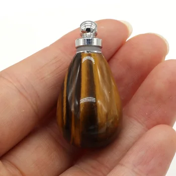 Natural Rouse Cuarzo Gris Ágatas Aceite de Difusor de la Botella de Perfume de Colgantes de Aceite Difusor Colgante en Forma de Gota de Agua para la Fabricación de Collar