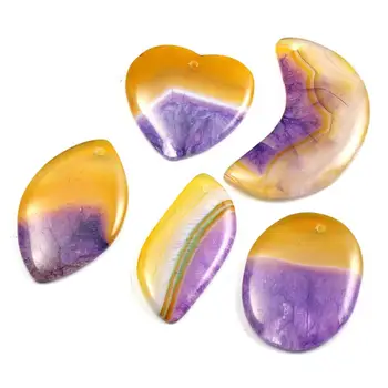 Natural Semi Precioso Colgante de Piedra de color Amarillo Púrpura Ágatas Estriados De 5 / Pack DIY Para Hacer Collares Y Pulseras 13598