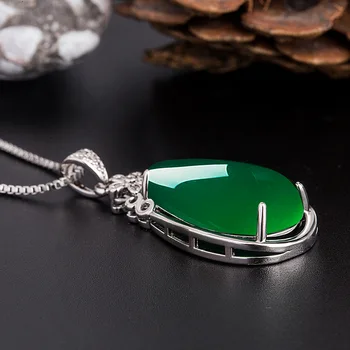 Natural Verde Jade, Ágata Gota de Agua Colgante de 925 Collar de Plata de China Tallada Encanto de la Joyería de la Moda de Amuleto para Mujeres Regalos
