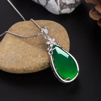 Natural Verde Jade, Ágata Gota de Agua Colgante de 925 Collar de Plata de China Tallada Encanto de la Joyería de la Moda de Amuleto para Mujeres Regalos