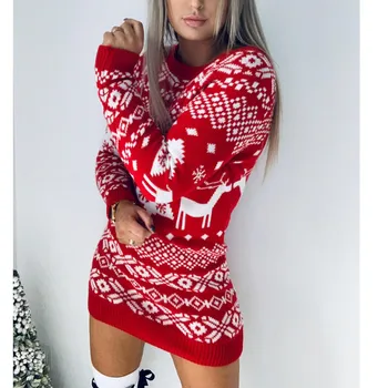 Navidad rojo blanco par de prendas de punto suéter de la ropa de la universidad de la moda vestido largo estilo coreano de los amantes de las mujeres coincidir la ropa desgaste