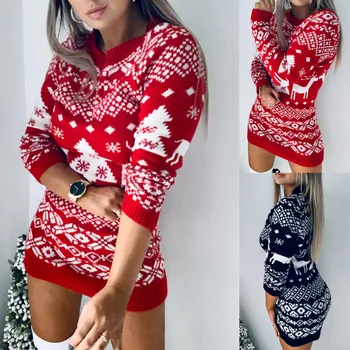 Navidad rojo blanco par de prendas de punto suéter de la ropa de la universidad de la moda vestido largo estilo coreano de los amantes de las mujeres coincidir la ropa desgaste